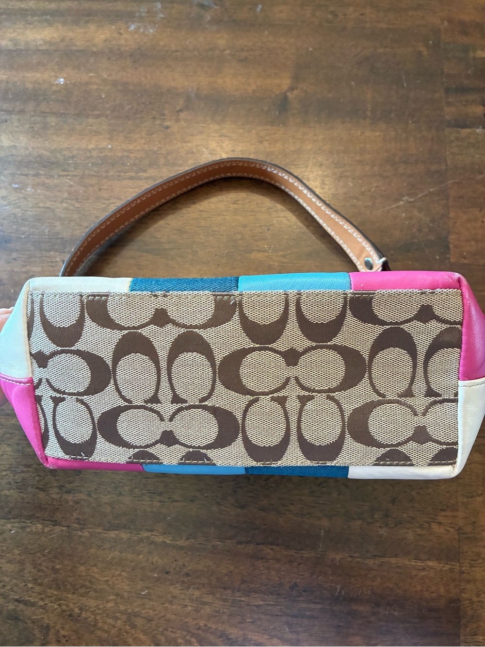 Coach Signature Patchwork Collection Shoulder Bag F14652 Vintage Pink Blue Brown - Picture 3 of 5
